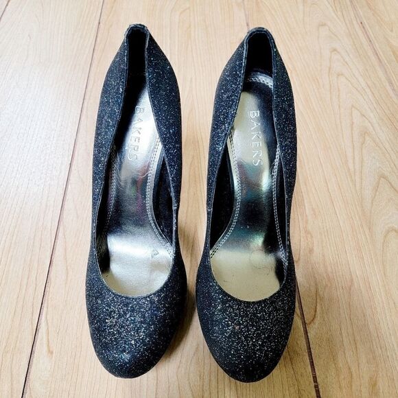 BAKERS MELINA BLACK GLITTER PLATFORM SHOES - Picture 4 of 15